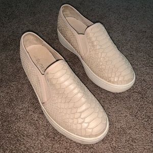 JSlides Nude Snakeskin Slip Ons